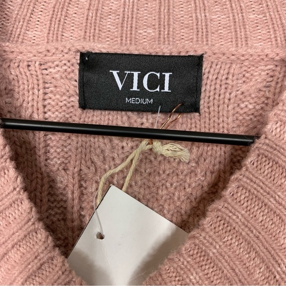 Vici Blush Pink Ruffle Shoulder Chunky Knit Sweater Size Medium - Picture 8 of 9